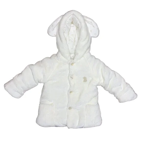 MAYORAL Baby Winter Coat Girls 6-9 Months Bunny Ears White Hooded Infant Jacket - Picture 1 of 12